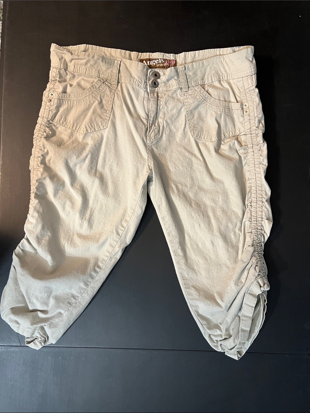 Angels Beige Ruched Side Cargo Capris